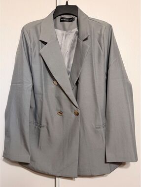 Gray Double-Breasted Blazer Jacket Size 3XL